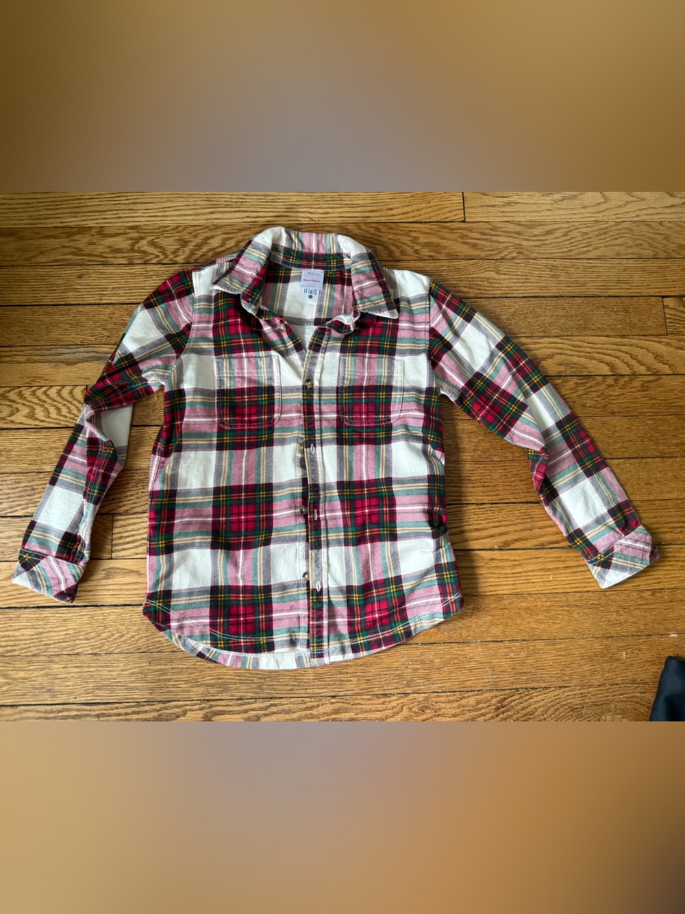 Hanna Andersson Red, White & Green Plaid Button-Down Shirt - Size 8